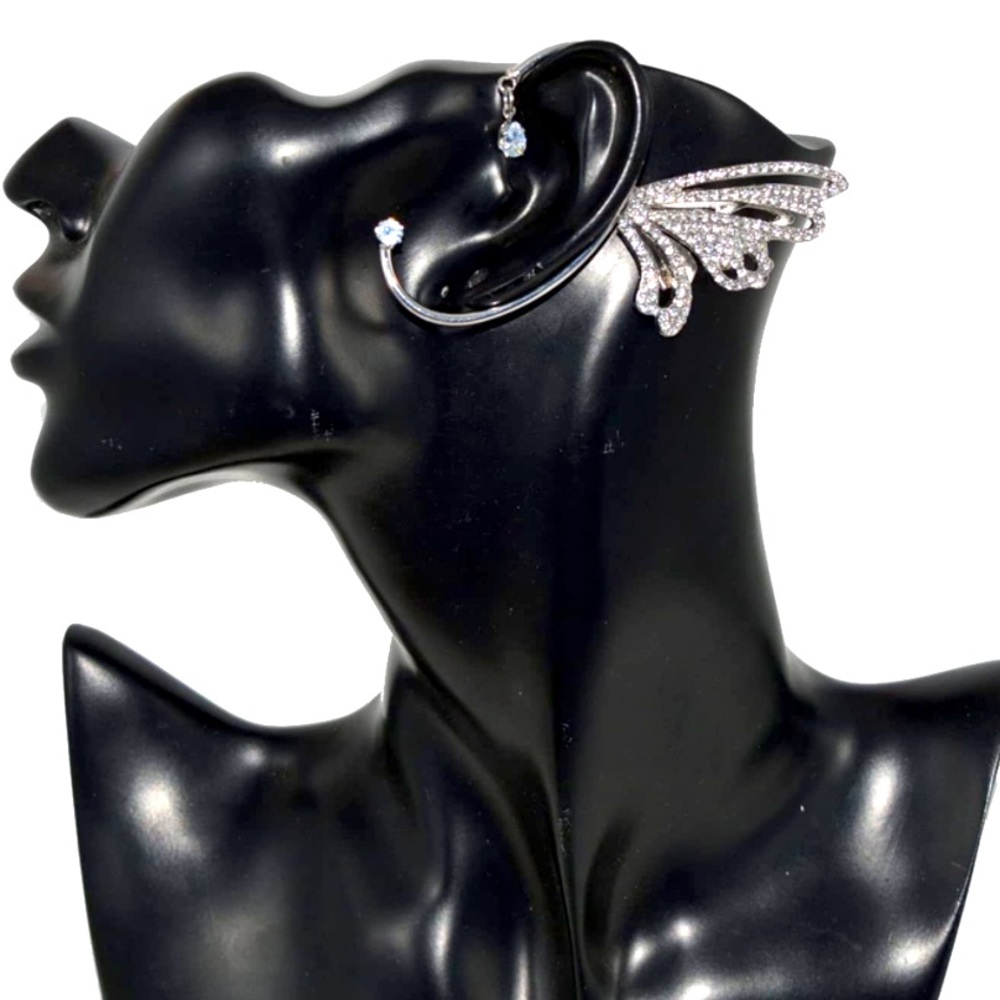 Shimmering Silver Pavé Butterfly Fairy Goddess Festival Ear Cuff - Picture 5 of 7